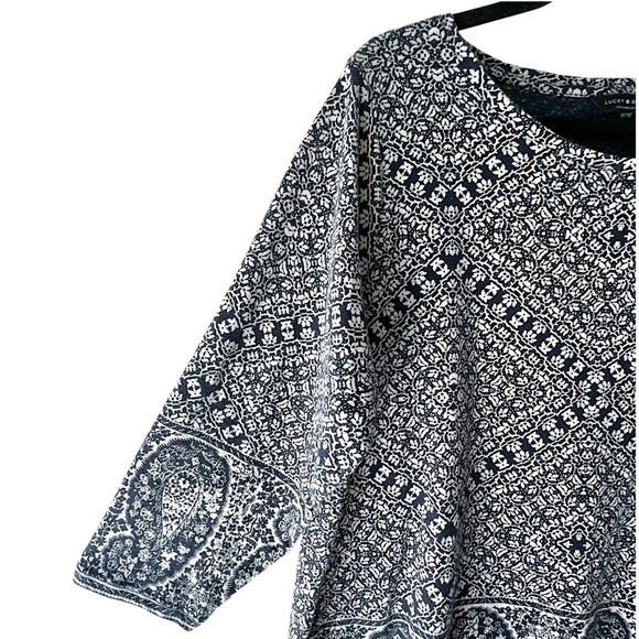 LUCKY BRAND | NWOT NAVY & WHITE COTTON PAISLEY TUNIC 3/4 LENGTH SLEEVES | 1X - Picture 4 of 10